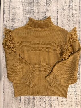 Crescent Mustard Fringe Turtleneck Sweater
